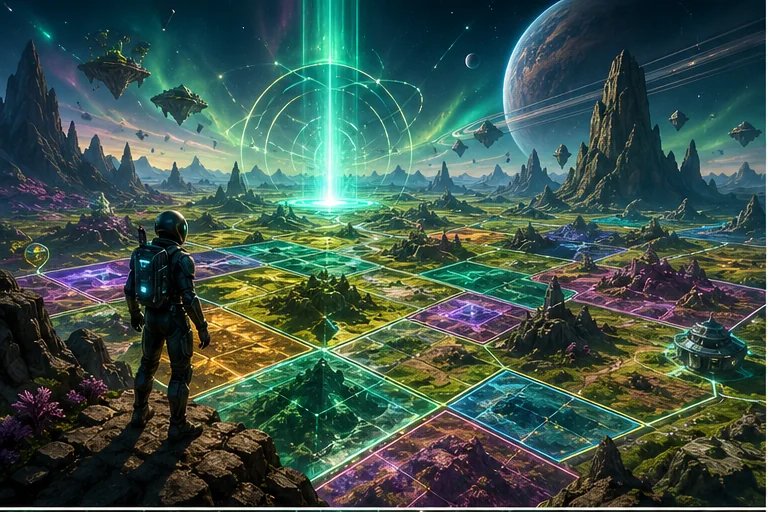Holovate virtual land world with parcel grid